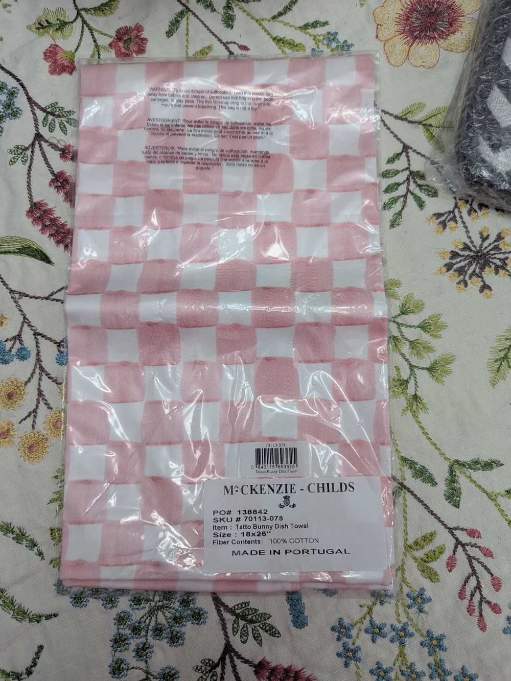 Mackenzie-Childs Bunny Rabbit Kitchen Towel, Pink. New - Picture 2 of 2